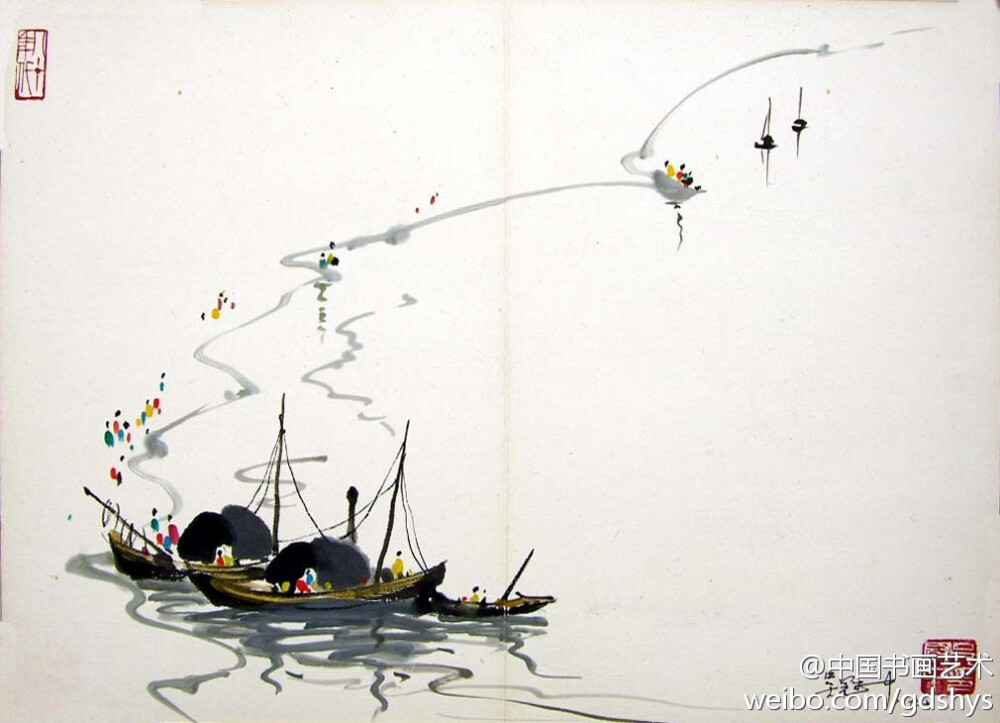 吴冠中 作品 《故乡湖畔》 --- 吴冠中对江南水景有着浓厚的深情,描绘