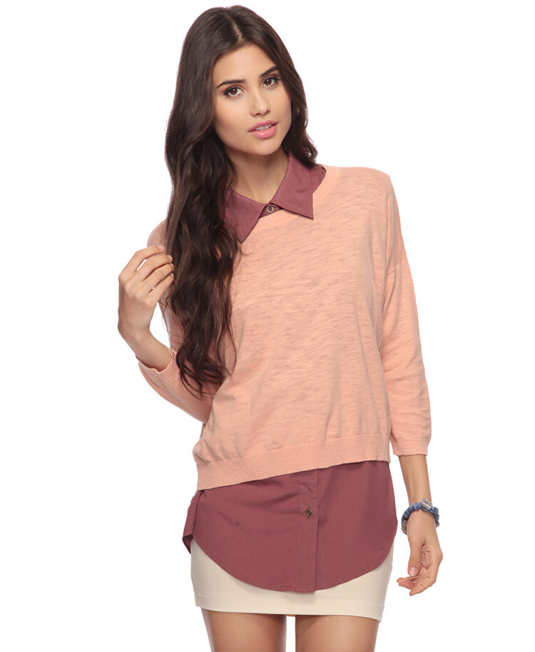 七分袖短款针织衫