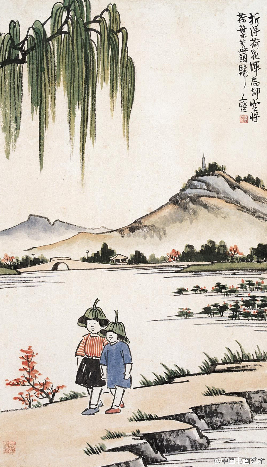 丰子恺《折荷图》--- 丰子恺通过两个"折得荷花浑忘却,空将荷叶盖头归