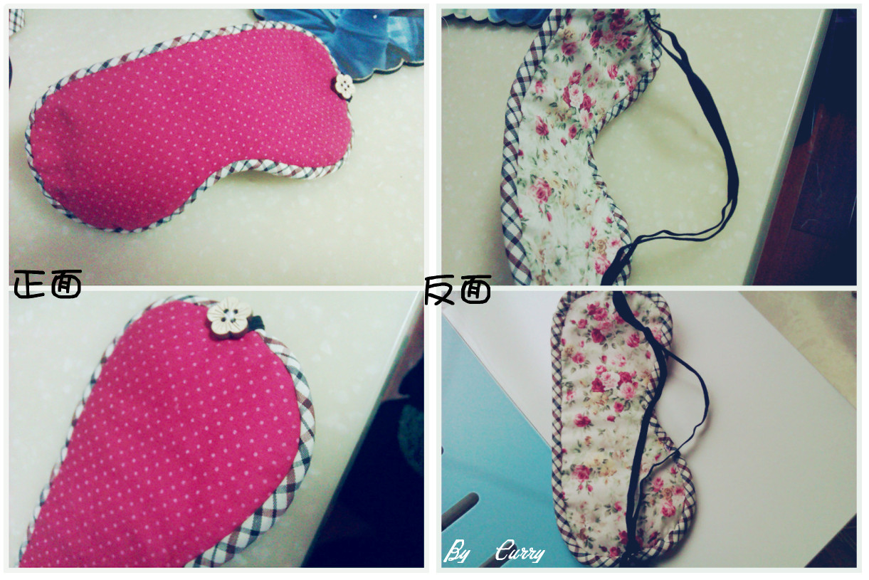 眼罩,都是自己一针一线缝出来的哦~~步骤呢就是将布俺模板剪下来缝在