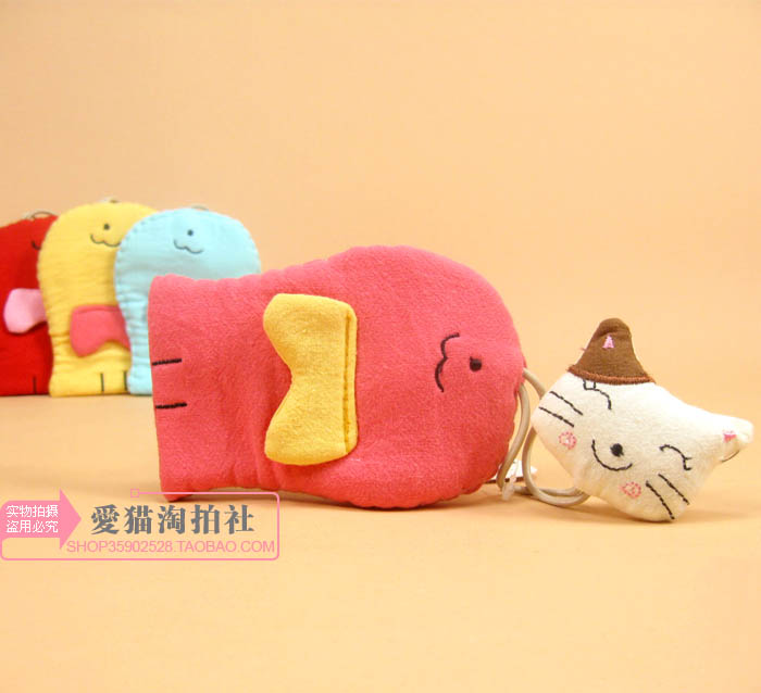 韩版 超萌的卡通猫咪 手工布艺 创意抽式钥匙包