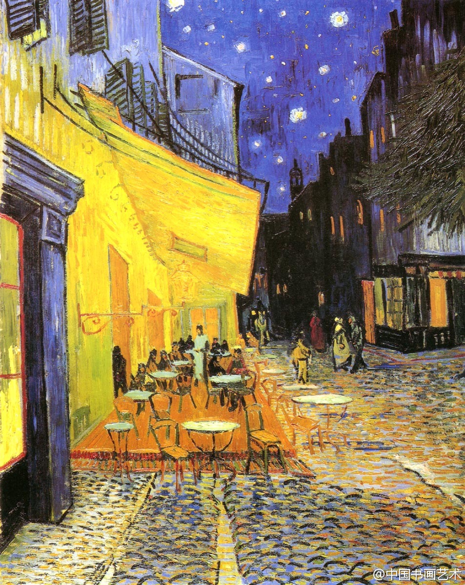 梵高 油画 《夜晚的咖啡馆—外景》
