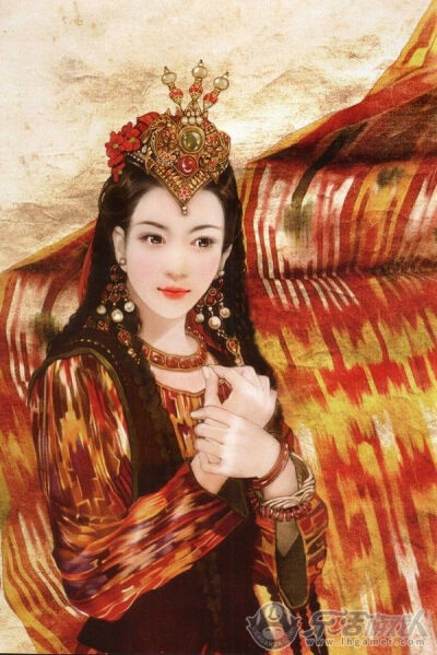 唯美56民族手绘美女---德珍作品 乌兹别克族.jpg