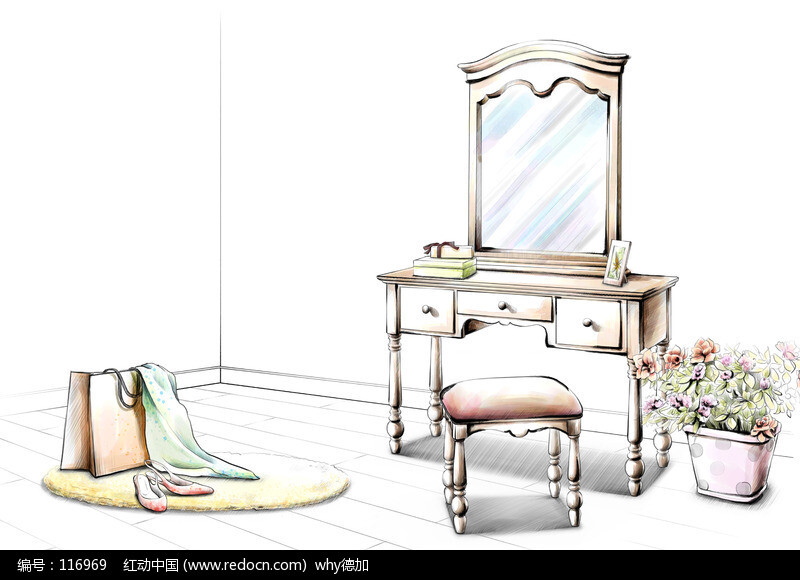 手绘化妆台效果图