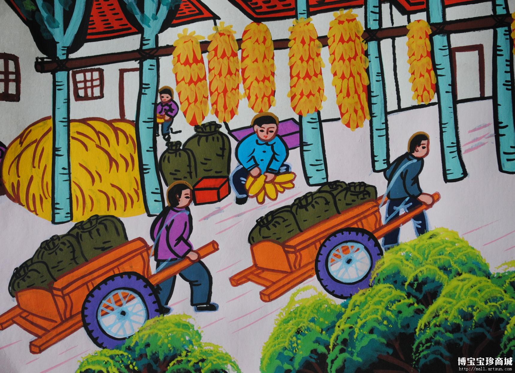 乡村农民画简单图片