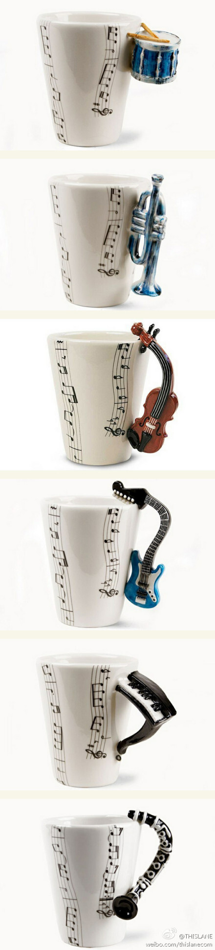 适合音乐爱好者们的杯子来啦,杯身上印有音符缭绕,而手柄则是由鼓
