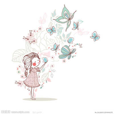 放飞蝴蝶的小女孩