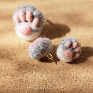 cats" island 猫岛物语之卖萌猫爪爪羊毛毡耳钉