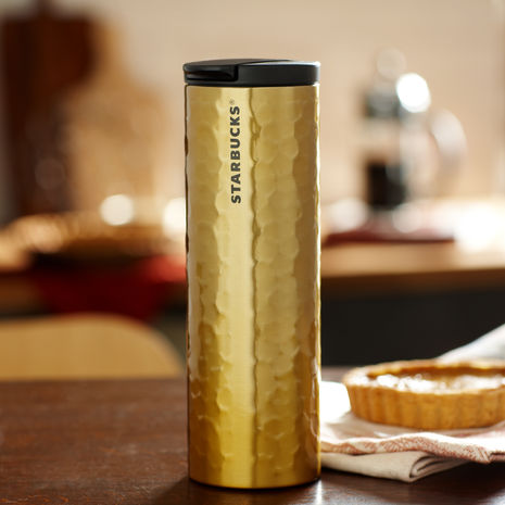 星巴克starbucks限量款~~金色压印造型不锈钢杯.