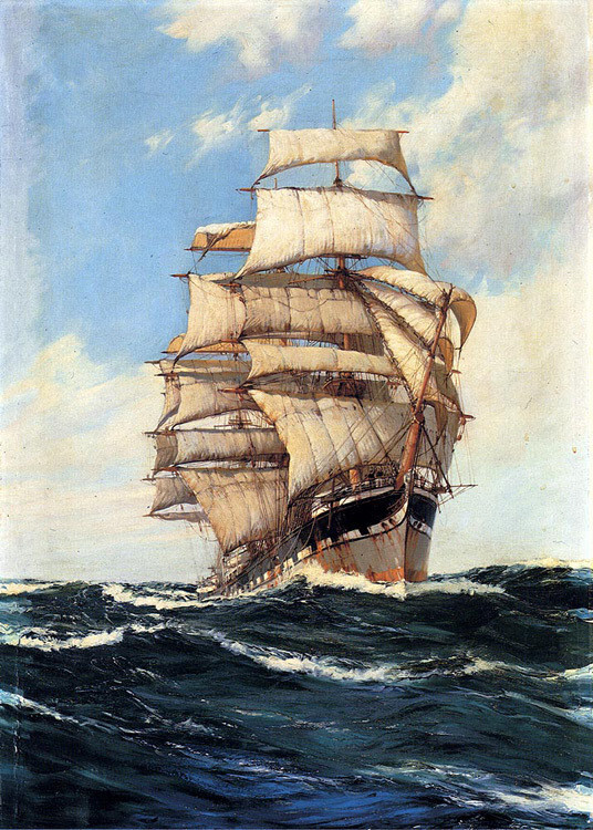 油画海与帆船