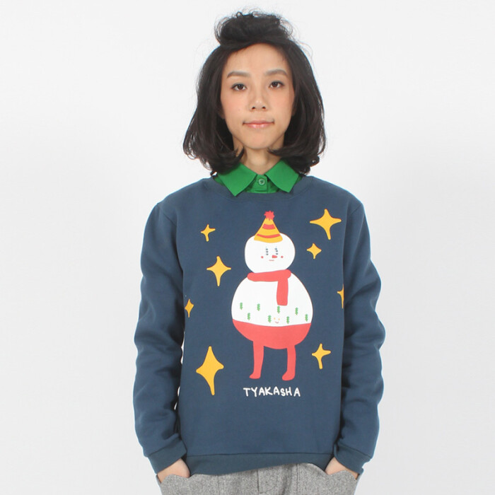 tyakasha塔卡沙系列:小雪人深蓝色印花卫衣