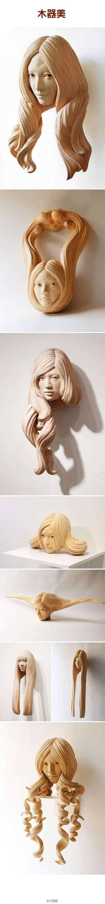 日本艺术家yasuhiro sakurai的柏木木雕作品,作品以人物肖像为主,神秘