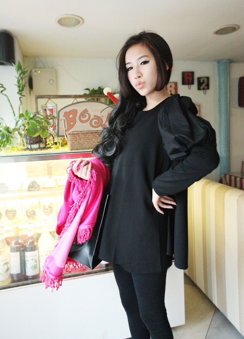 韩国partysu小香复古大泡泡袖气质连衣裙