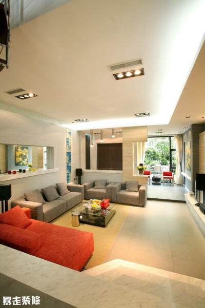 现代简约别墅大客厅装修效果图 客厅沙发区装饰图片 http://baozou
