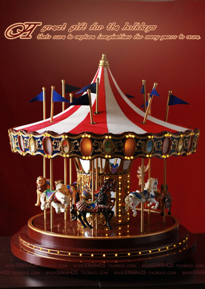 彩旗顶棚华丽大旋转木马音乐盒mrchristmas礼物周年carouse