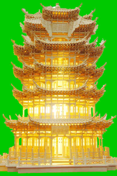 竹编古建筑模型黄鹤楼.纯手工.非物质文化遗产.