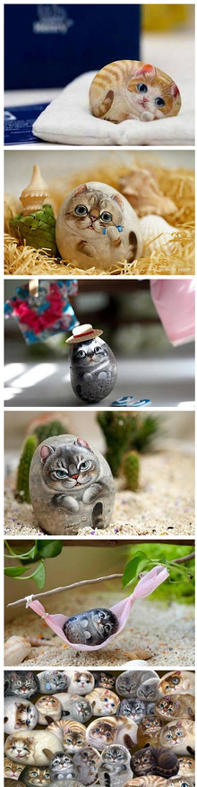 栩栩如生的石头猫,石头猫是台湾艺术家李鸿祥老师独创的石头彩绘艺术