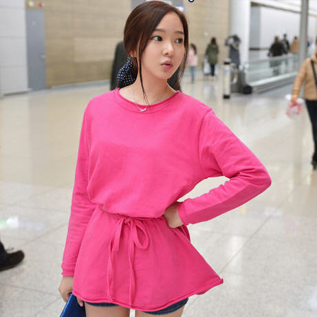 cherrykoko韩国女春装系带束腰长袖休闲连衣… - 堆糖