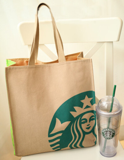 出口日本星巴克starbucks简洁帆布包/手拎包大号