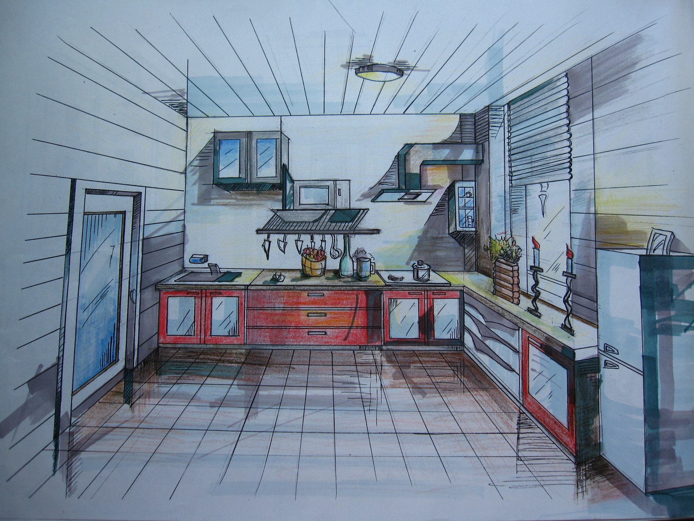厨房一角素描图片