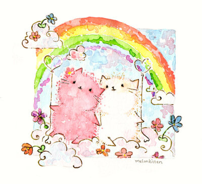 猫 手绘 插画 水粉画 萌系 可爱 壁纸 麽麽 