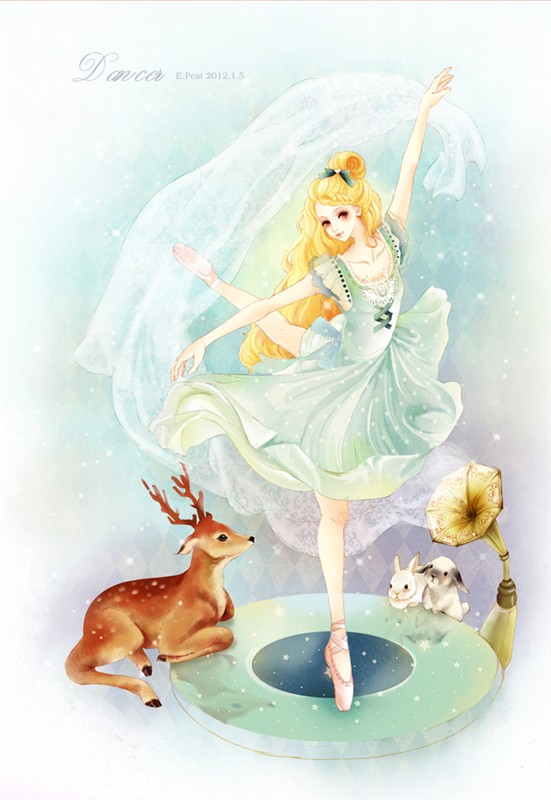 森系少女手绘插画水粉画壁纸