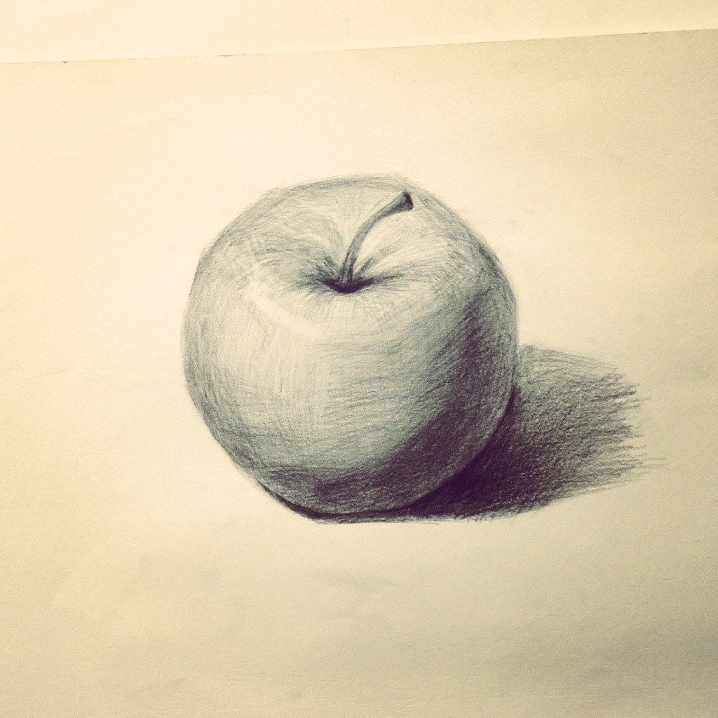 一半苹果素描图片