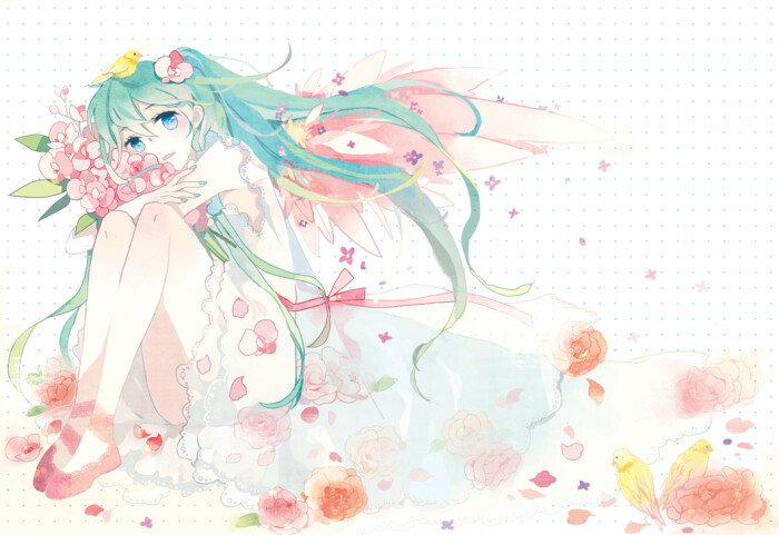 >  p站 二次元 初音未来 花 透明