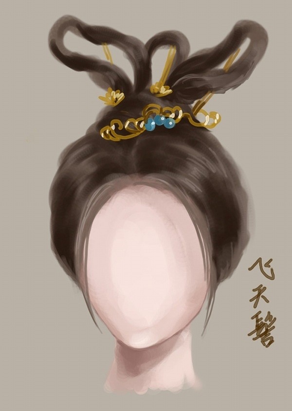 飞天髻 古代妇女发式,又叫飞天紒是一种三环高髻,始于南北朝