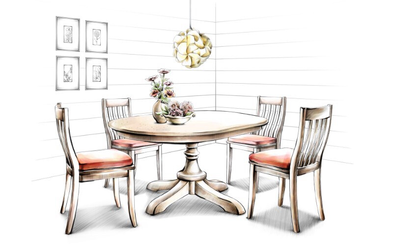 手绘室内设计家居家具插画线稿彩绘插图水彩壁纸美图