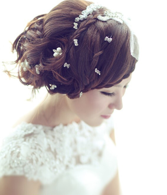 珍珠花朵小发簪子发钗韩式珍珠新娘盘发头饰品水钻结婚发饰配婚纱
