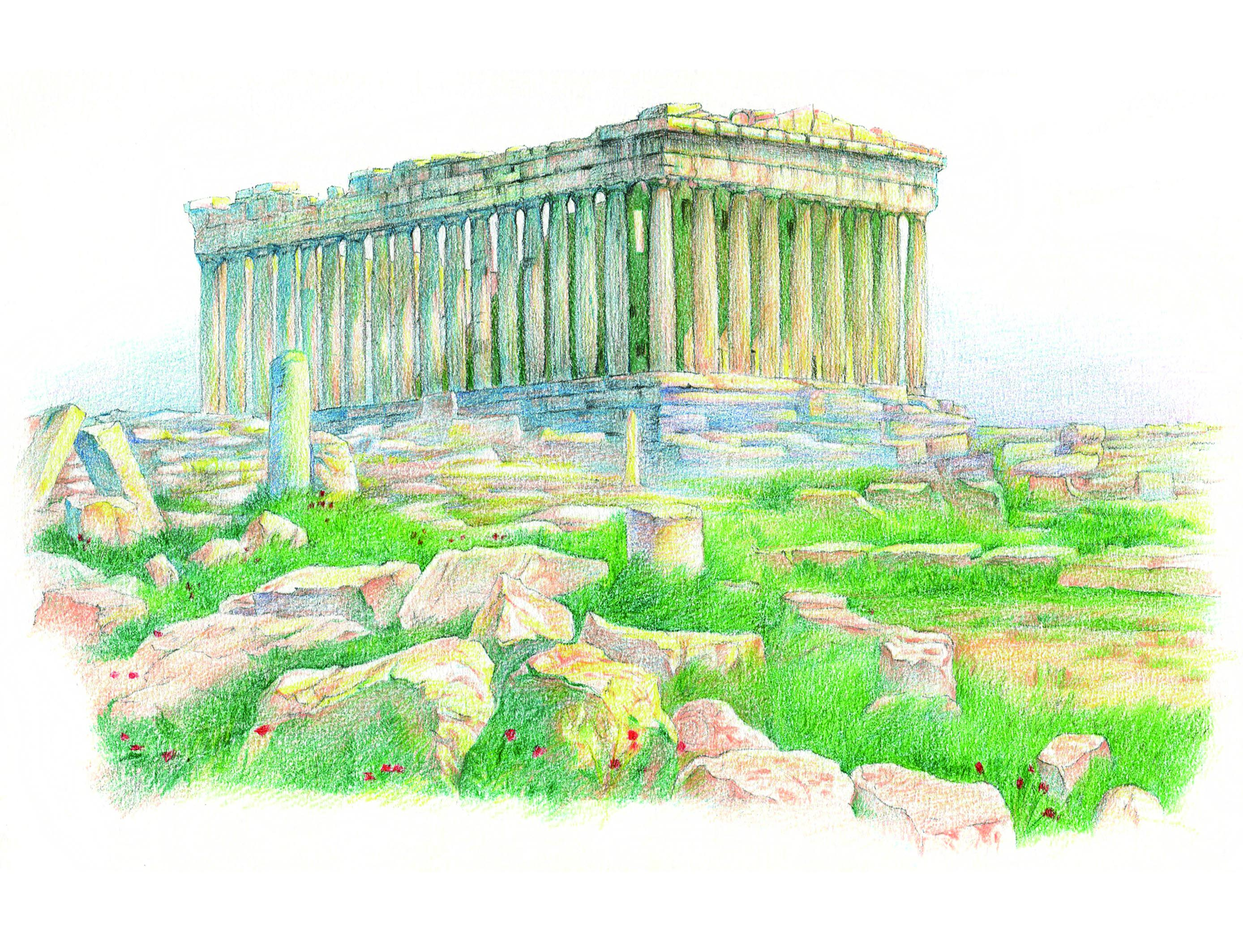 古希腊建筑水彩画图片