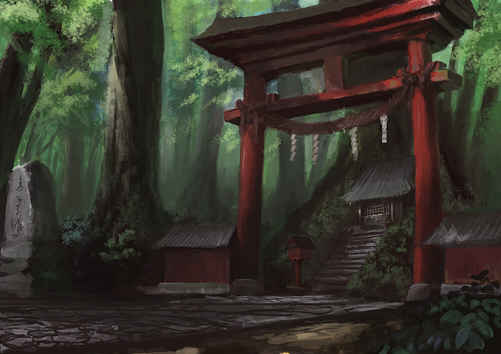 静寂p站 二次元 插画 手绘 壁纸 风景 神社 森林