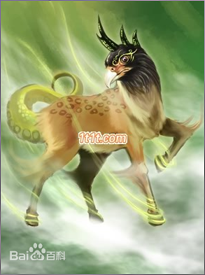 飞廉.鹿身,头如雀,有角,蛇尾豹文.有说其为风伯.