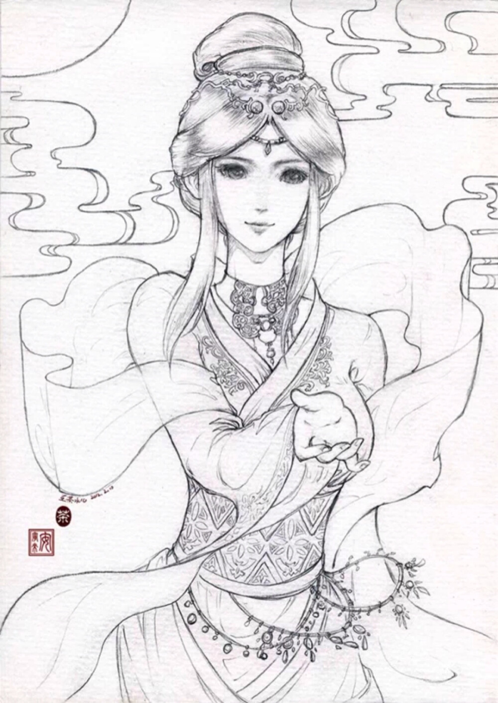 一曲一场叹,一生为一人—古风线稿,画师王茶水儿