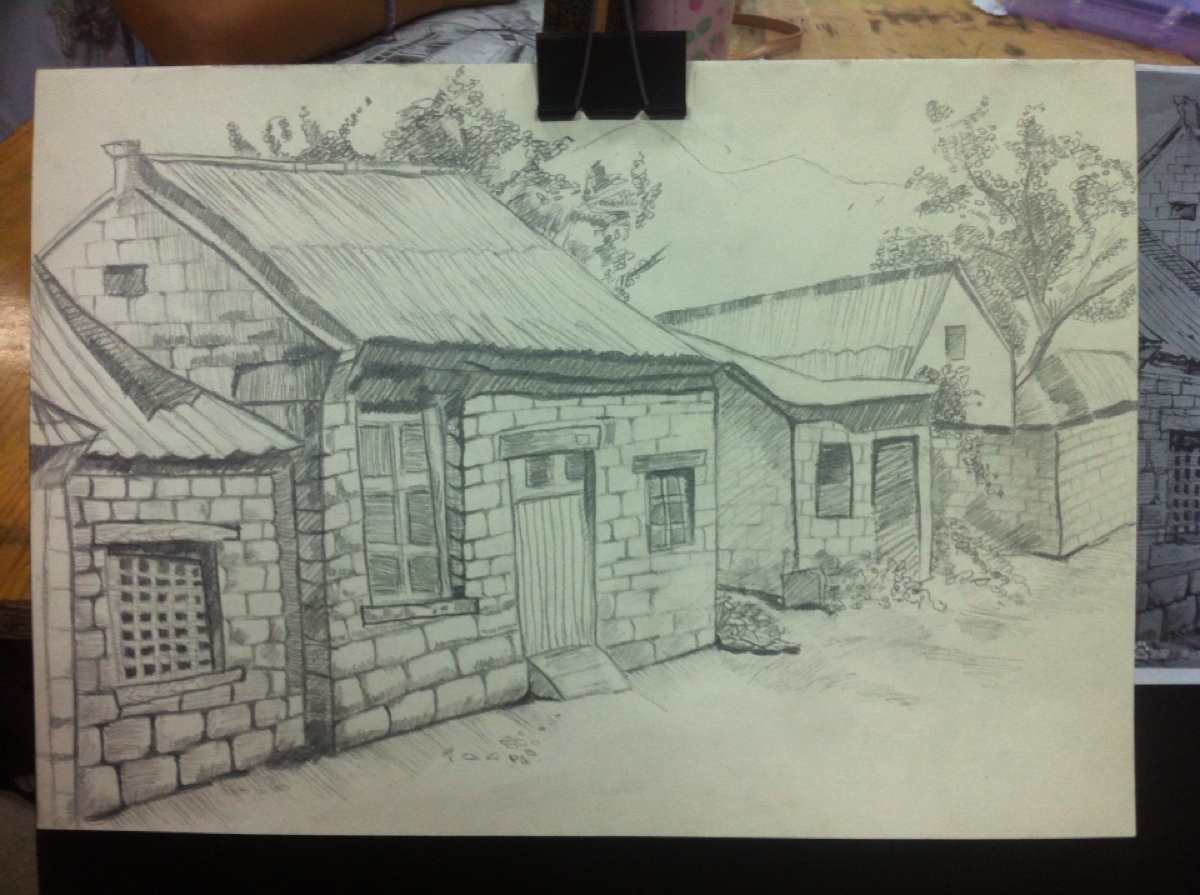 铅笔素描房子图片