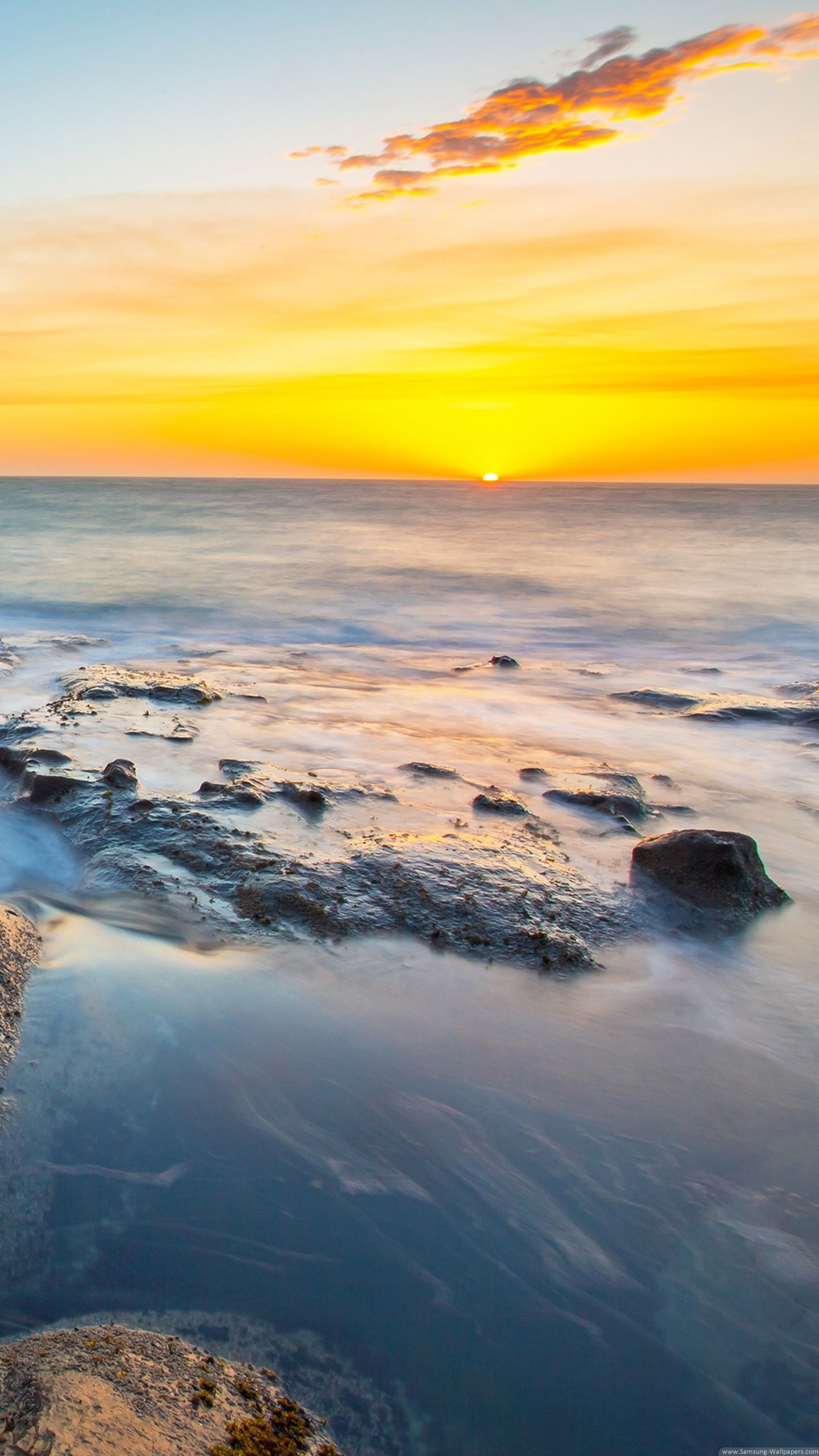 三星手机壁纸【1440x2560】海边 金色 日落
