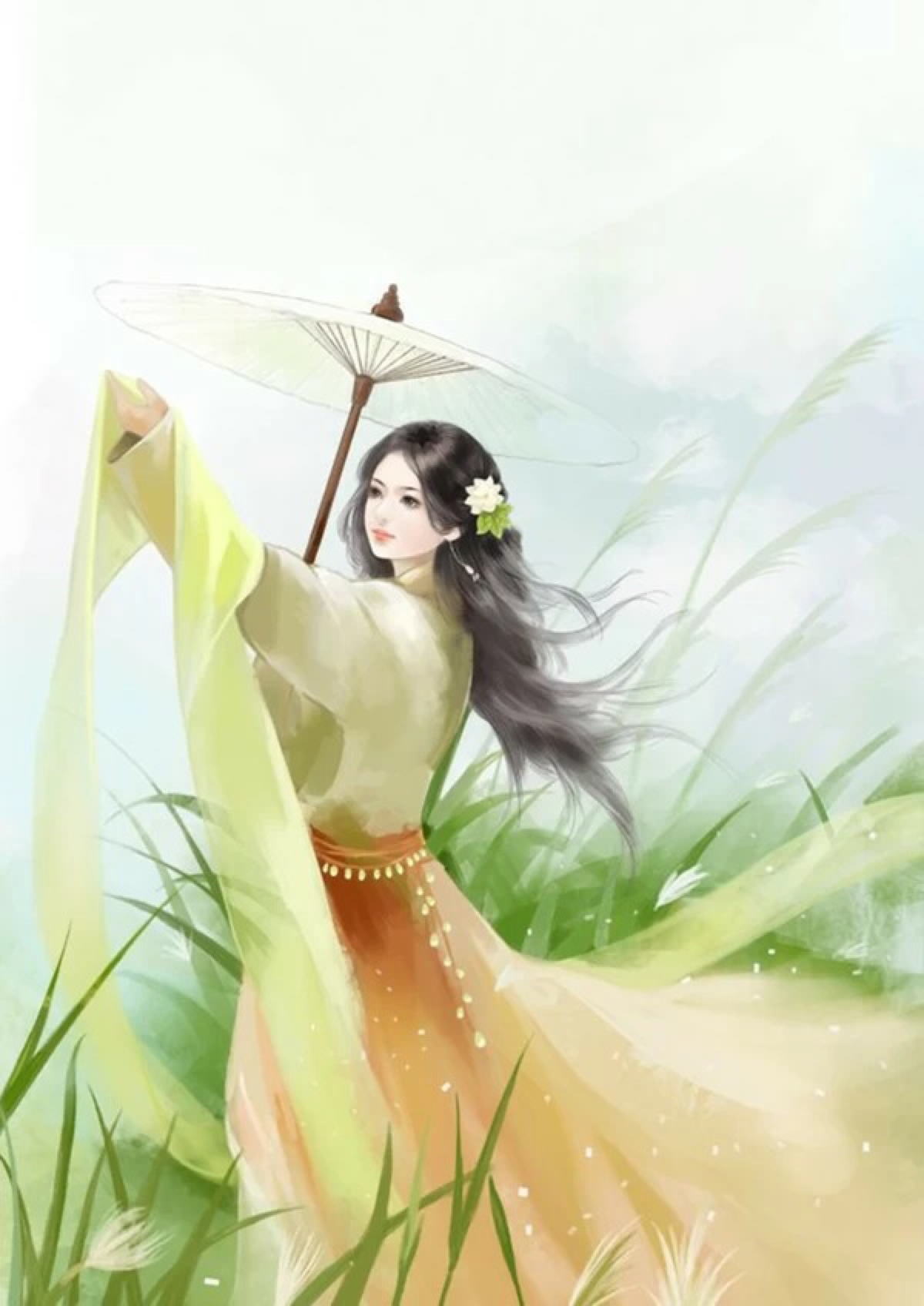 彼岸花古风,手绘,美人,插画