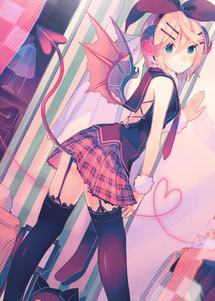 镜音铃 小恶魔- vocaloid 镜音双子 动漫 手绘 壁纸 pixiv 少女 萌