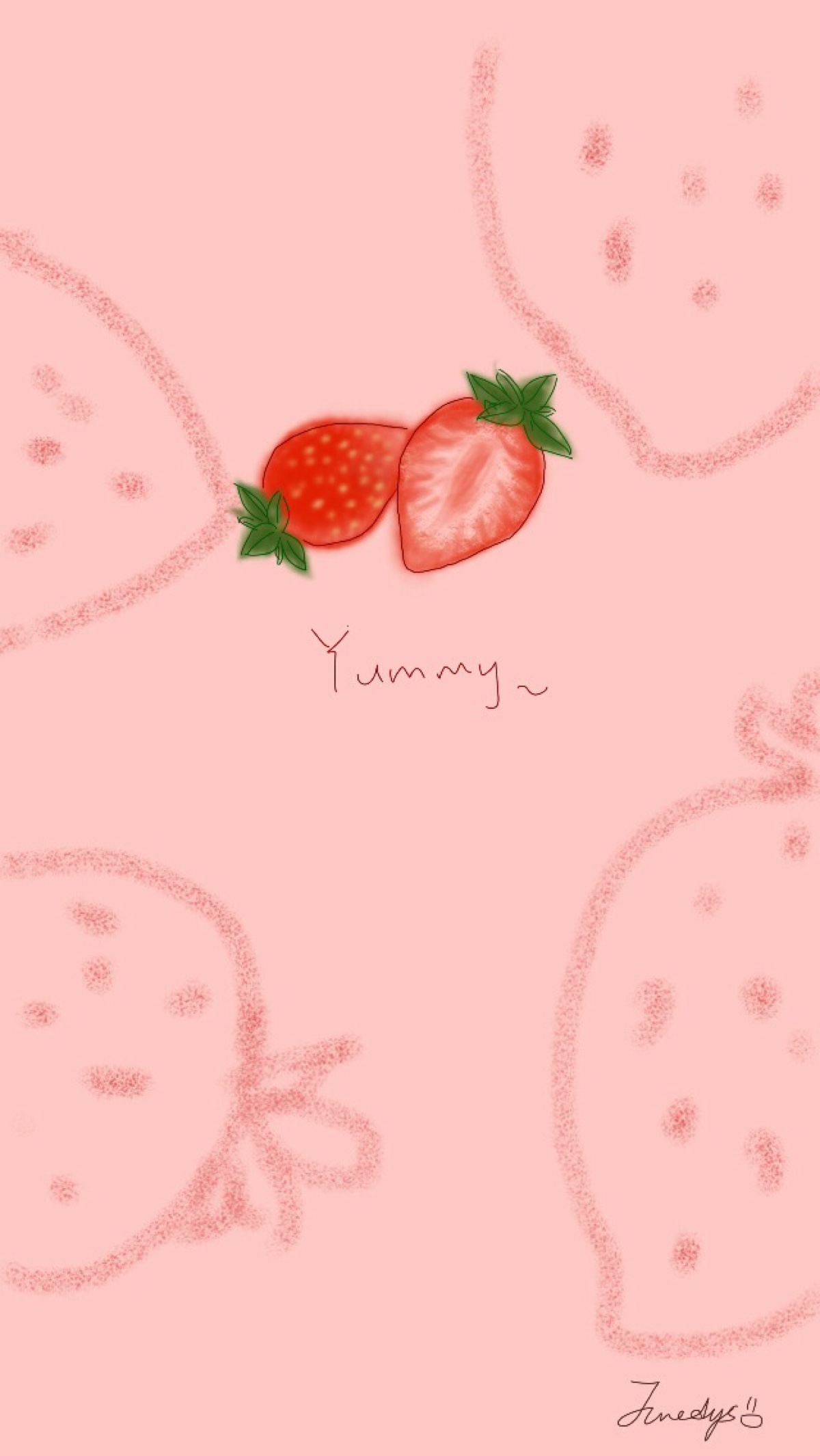 iphone5s手绘平铺壁纸·酸甜的小草莓·像生活一样·清新·yummy