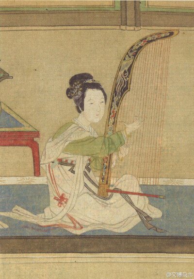 明 仇英《汉宫春晓图》中的箜篌