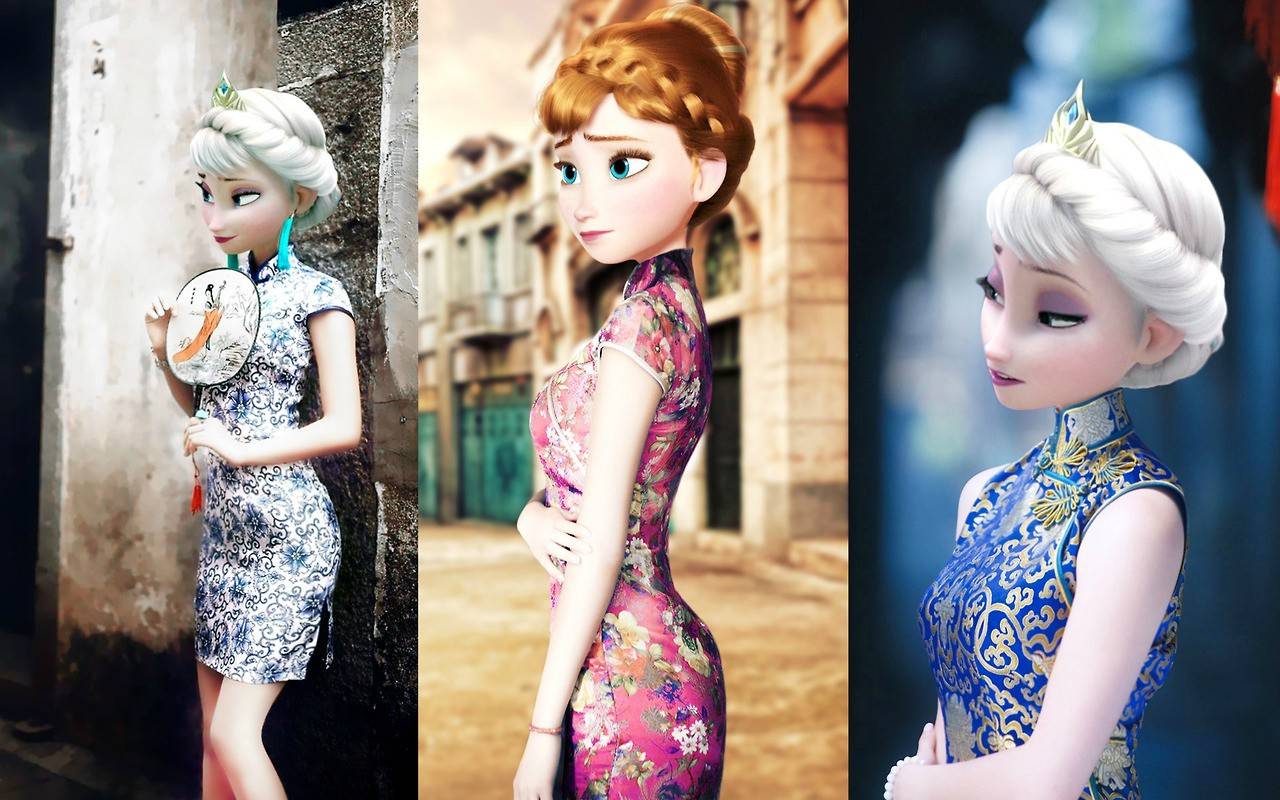 elsa anna, 穿上中国旗袍,我的天!美诶~ (tumblr:constable-frozen)