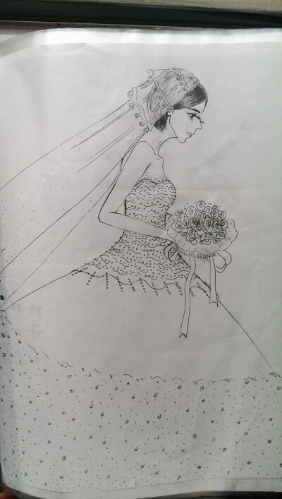 铅笔画婚纱素描图片