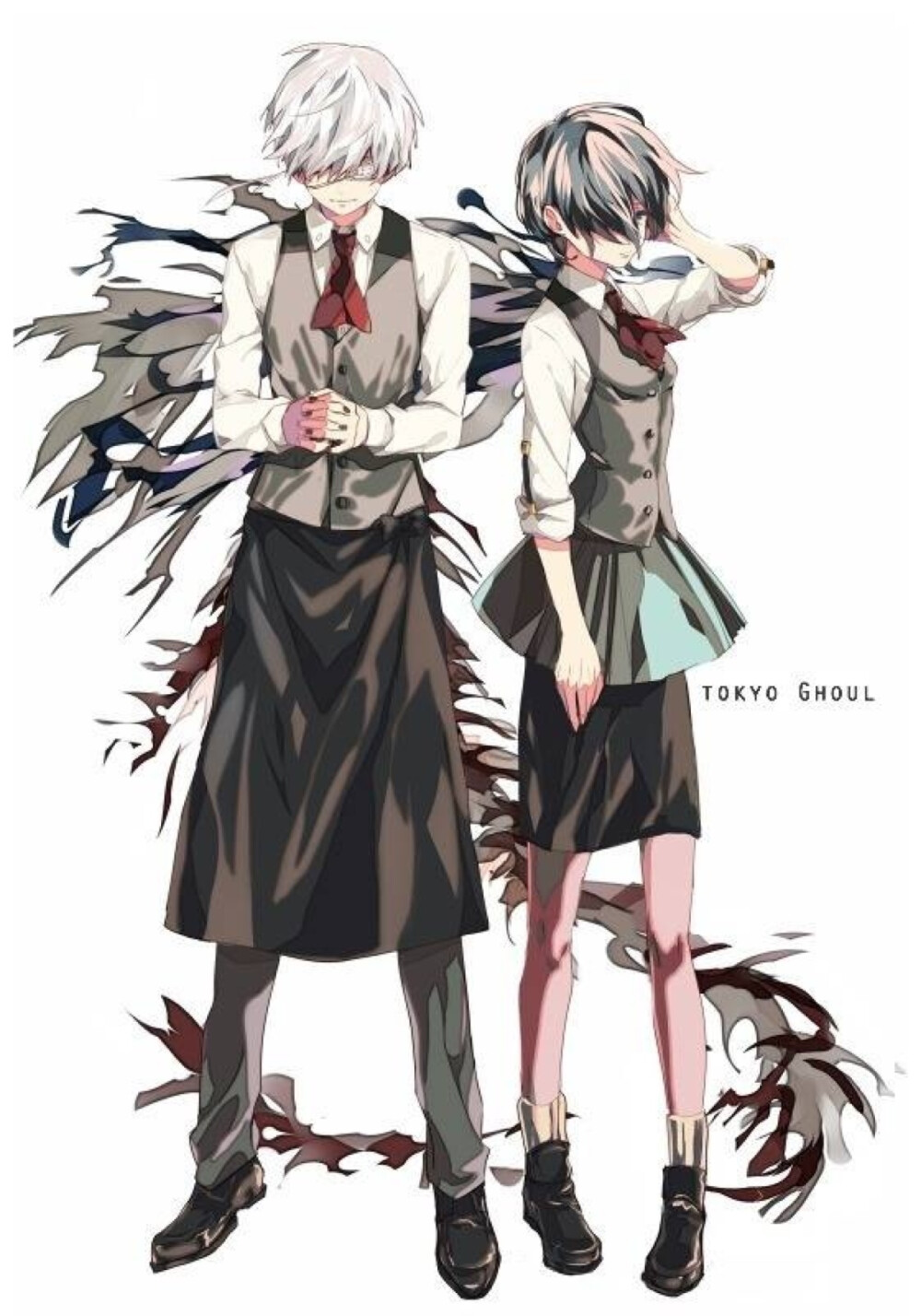 东京食尸鬼 董香 金木 动画漫画 手绘 二次元 插画 情侣 壁纸 同人