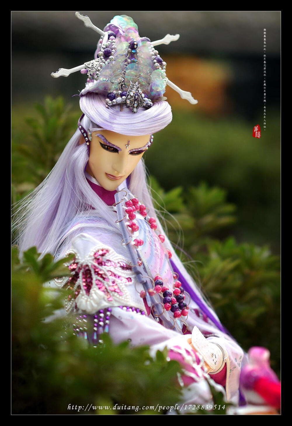 斜侧往下拍 大光圈(周围雾化),凸显出龙宿的侧脸笑意~逸仙公园拍摄