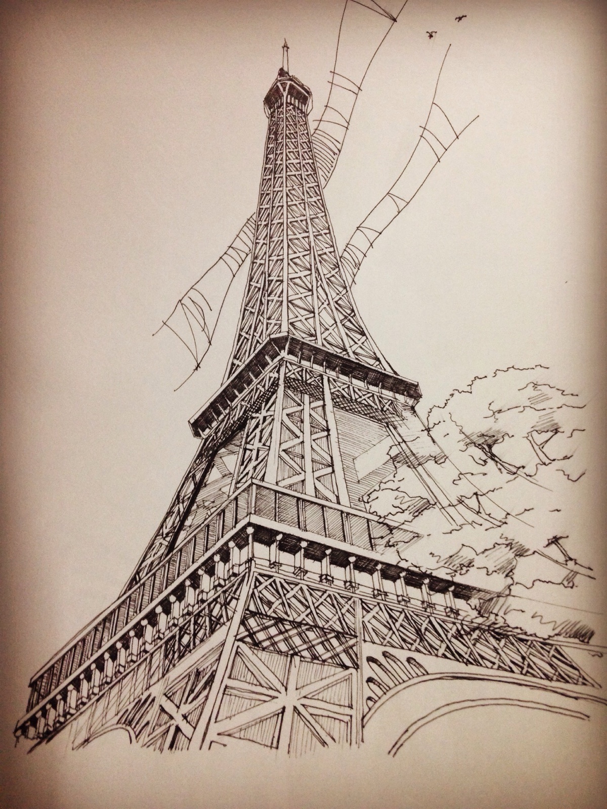 巴黎埃菲尔铁塔素描插画 Streets in Paris, Eiffel tower - 云瑞设计