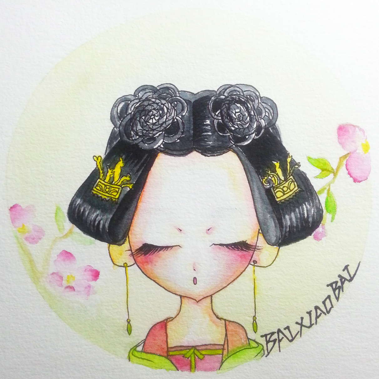 媚娘水彩大头闭眼头像,萌头像,武媚娘