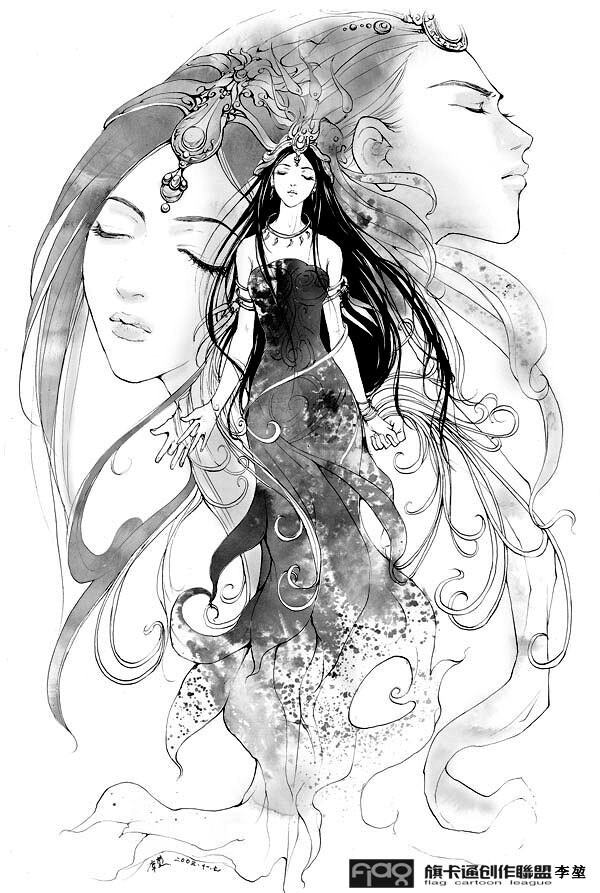 线描画.美女