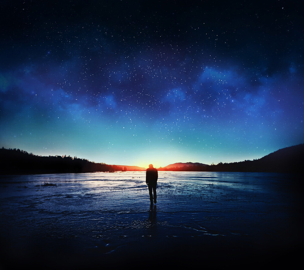 高清点击可放大涂鸦,绘画,男人背影,夜晚,星空壁纸