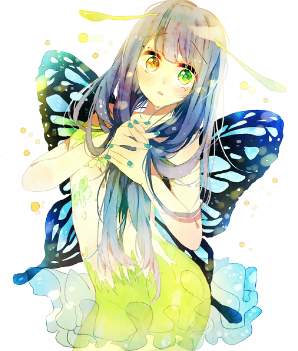 『幻化蝴蝶妹纸』『二次元少女插图』主要色:绿蓝